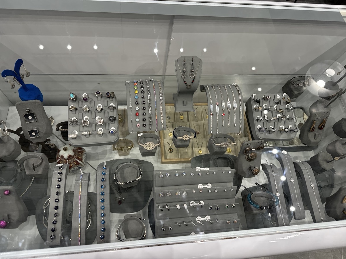 Cabinet of silver chains, necklaces, pendants and bracelets